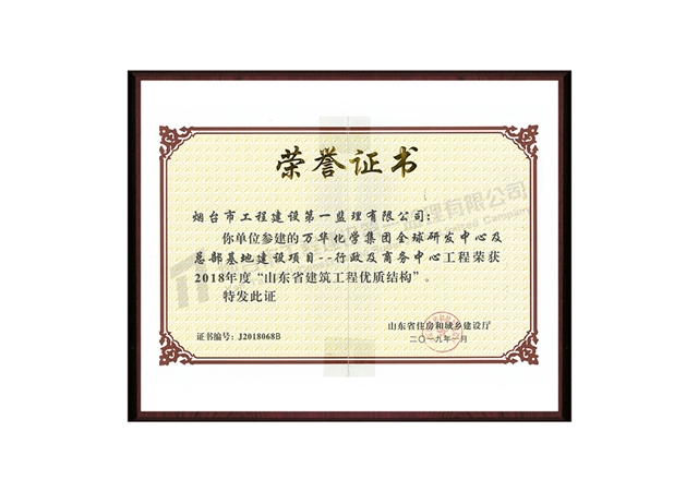 萬華化學(xué)集團(tuán)全球研發(fā)中心及總部基地建設(shè)項目--行政及商務(wù)中心-2018年度“山東省建筑工程優(yōu)質(zhì)結(jié)構(gòu)”